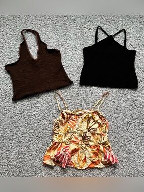 Sleeveless Tropical Print Spaghetti Strap Tank Top - Brown/Multicolor